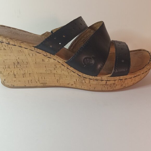 BORN Black Strappy Sandals Criss Cross Wedge Women Leather Shoes Size 8M - Picture 6 of 13